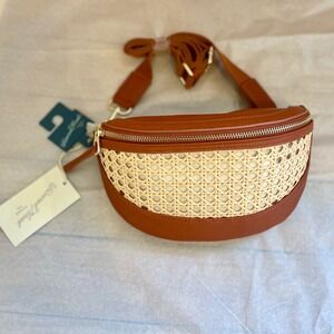 Universal Thread Cognac Brown Woven Cane Fanny Pack Sling Bag Crossbody NWT